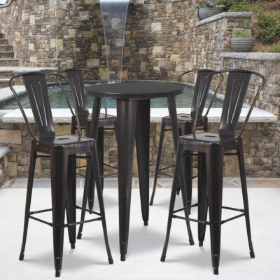 Flash Furniture 5Pc Metal Bar Table Set 24in x 41in H Round Table with 4 Bistro Style Barstools