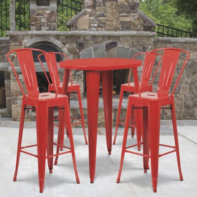 Flash Furniture 5Pc Metal Bar Set 30in Round x 41in H Table with 4 Bistro Barstools