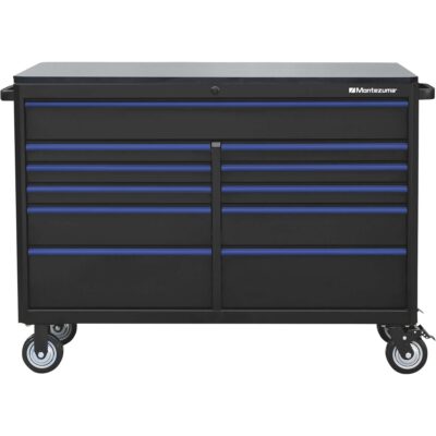 Montezuma 56in x 24in 11 Drawer Rolling Tool Cabinet 56inW x 24 5 8inD x 41 1 8inH Black