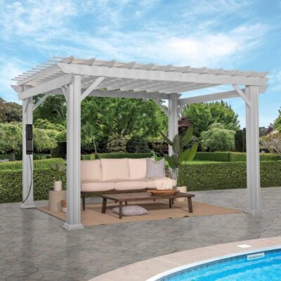 Hawthorne Traditional Steel Pergola With Sail Shade Soft Canopy 12?10