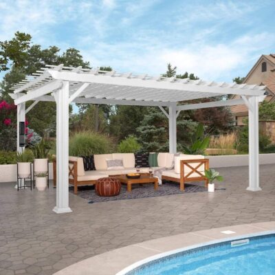 Hawthorne Traditional Steel Pergola With Sail Shade Soft Canopy 16?12