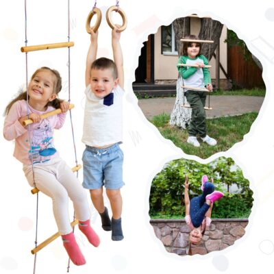 2in1 Swings Set: Gymnastic rings + Climbing rope ladder