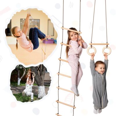 2in1 Swings Set: Trapeze swing bar with rings + Climbing rope ladder