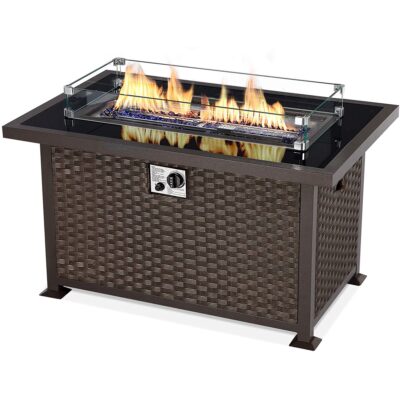 Danrelax 44in Outdoor Propane Gas Fire Pit Table, Brown, Fire Pit Table, Fireplace, fire pit