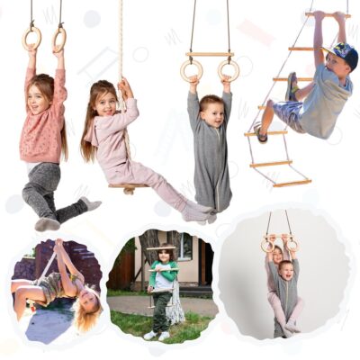 4in1 Swings Set: Rope ladder + Gymnastic rings + Disc swing + Trapeze bar with rings