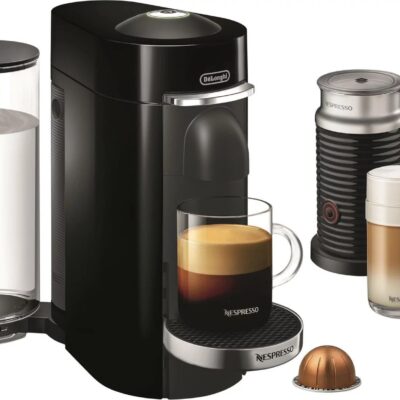 De’Longhi – Nespresso Vertuo Plus Deluxe Coffee and Espresso Maker by De’Longhi, Piano Black with Aeroccino Milk Frother – Piano Black