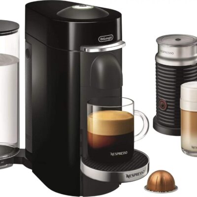 De?Longhi ? Nespresso Vertuo Plus Deluxe Coffee and Espresso Maker by De?Longhi, Piano Black with Aeroccino Milk Frother ? Piano Black