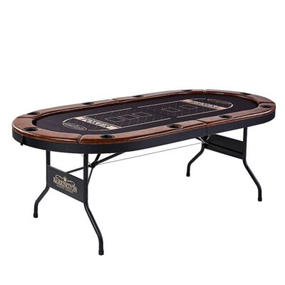 Barrington – Billiards 10 Player Premium 84″ Poker Table with Faux Leather Padded Rails and Cup Holders – Black/Brown