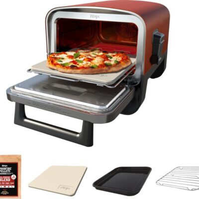 Ninja – Woodfire Pizza Oven, 8-in-1 Outdoor Oven, 5 Pizza Settings, 700°F, Smoker, Woodfire Technology, Electric – Terracotta Red