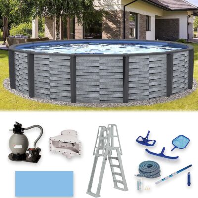 Blue Wave Affinity 24-ft Round 52-in Deep 7-in Top Rail Resin Swimming Pool Package