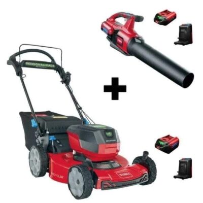 Flex-Force 60V Cordless 2-Tool Combo Kit 22 in. Recycler Walk Behind Lawn Mower & Leaf Blower w/Charger & Batteries