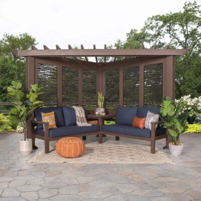 Hillsdale Traditional Steel Cabana Pergola with Conversational Seating