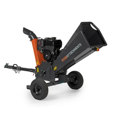 Titan Attachments 420cc 5in Diameter Tow-Behind Wood Chipper Shredder, 15HP Engine, Electric Start