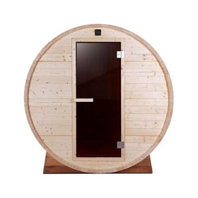 Aleko Western Red Cedar 8 Person Outdoor or Indoor Wet Dry Barrel Sauna with Front Porch Canopy and 8 kW Harvia KIP Heater