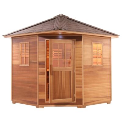 Aleko Canadian Cedar Wet Dry 8 Person Outdoor Sauna with Asphalt Roof with 8 kW Harvia KIP Heater