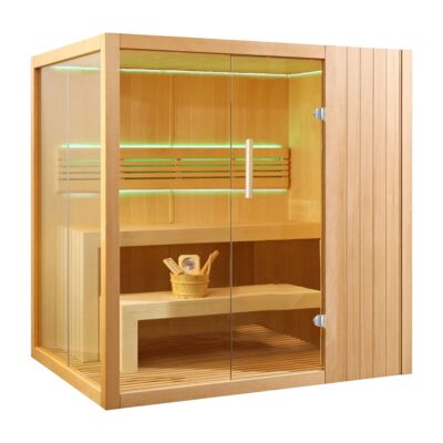 Aleko Canadian Hemlock 4 Person Indoor Wet Dry Sauna with LED Lights with 4.5 kW Harvia KIP Heater