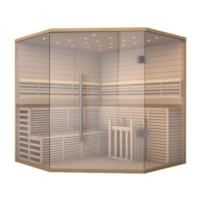 Aleko Canadian Hemlock Luxury 5 to 6 Person Indoor Wet Dry Sauna with LED Lights with 6 kW Harvia KIP Heater