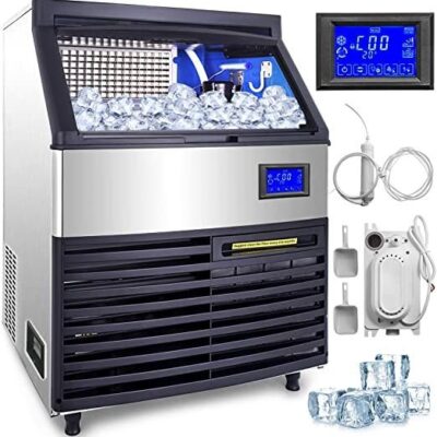 Bentism Commercial ice Machines 440LBS/24H with 99LBS Bin and Electric Water Drain Pump,LCD Panel, Clear Cube,and Connection Hoses