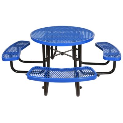 Bestcosty Round Outdoor Steel Picnic Table 46″ blue with umbrella pole