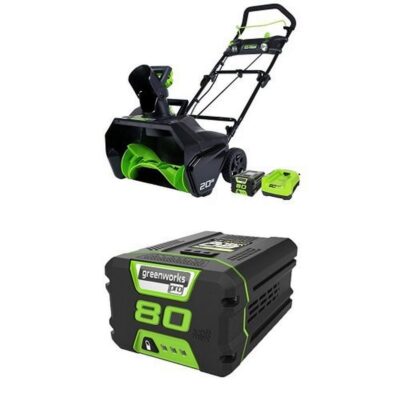 GreenWorks Pro 80V 20-Inch Cordless Snow Thrower 2Ah Battery & Charger Included with extra 80V 2.0AH Lithium Ion Battery