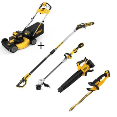 21.5 in. 20-Volt Li-Ion Cordless Battery Walk Behind Self Propelled Mower w/20V Hedge Kit, Bare Trimmer, Blower &Polesaw