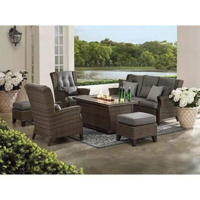 Newcastle 6-Piece Patio Deep Seating Set with Fire Pit ? Smoke ? Member?s Mark