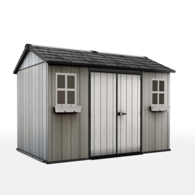 Keter Oakland 11 X 7 FT Durable Resin Outdoor Storage Shed with Floor and Lockable Double Doors