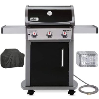 Weber 47510001 Spirit E-310 3-Burner Natural GAS Black Bundle with Generic Grill Cover Barbecue Drip Pans Set of 3