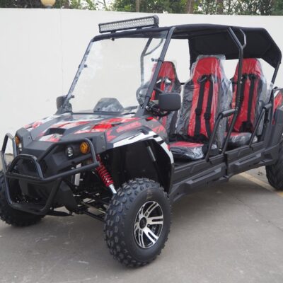 TrailMaster Challenger 4-300X EFI UTV Chrome Rims, Bimini Top, Full roll Cage, Light Bar, Brush Guard. Independent Rear