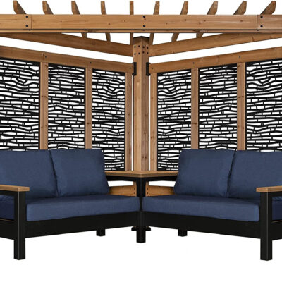 Tuscany Cabana Pergola with Bamboo Privacy Panels and Conversation Seating in Indigo