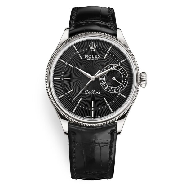 Rolex Cellini 50519-0007 Black Dial Leather Strap Date 39mm