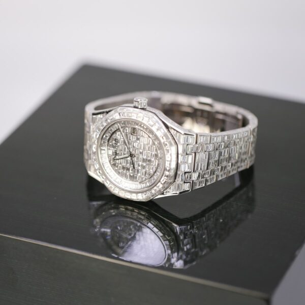 Audemars Piguet Royal Oak 15400st Chandelier Aftermarket Diamonds 18K White Gold 41mm Iced Out Watch - Image 3