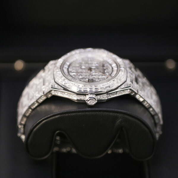 Audemars Piguet Royal Oak 15400st Chandelier Aftermarket Diamonds 18K White Gold 41mm Iced Out Watch - Image 4