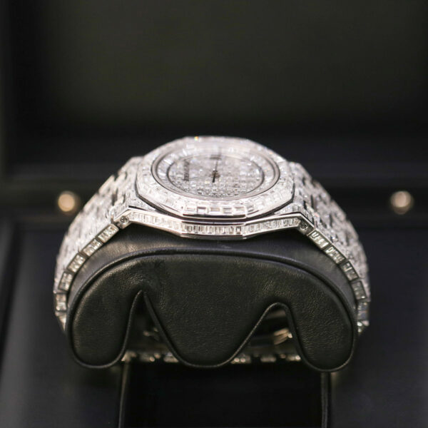 Audemars Piguet Royal Oak 15400st Chandelier Aftermarket Diamonds 18K White Gold 41mm Iced Out Watch - Image 5