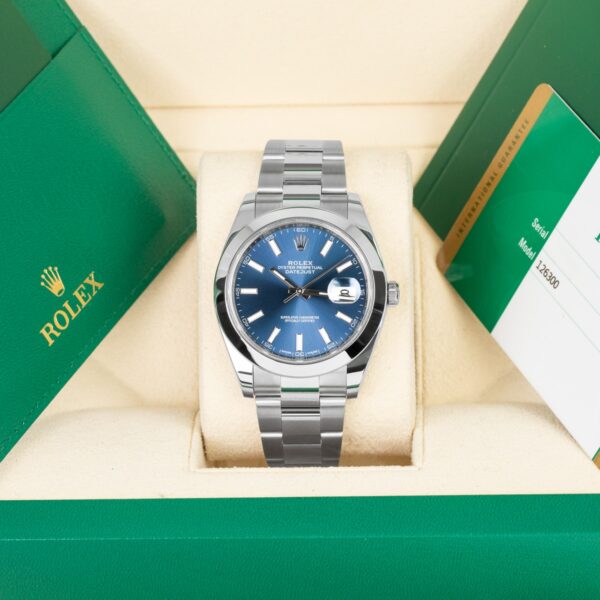 Rolex Datejust 126300 41mm Smooth Bezel Blue Index Dial Oyster Bracelet Watch - Image 2