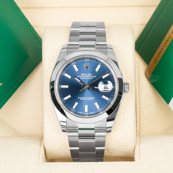 Rolex Datejust 126300 41mm Smooth Bezel Blue Index Dial Oyster Bracelet Watch - Image 3