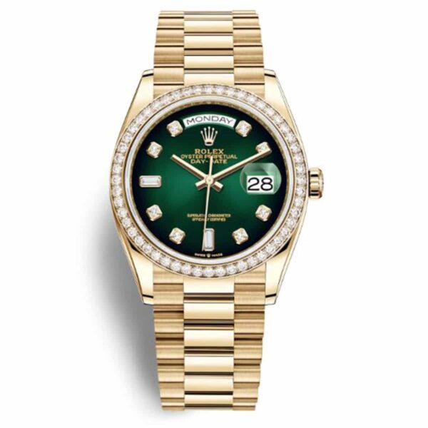 Rolex 128348RBR Day-Date 36mm Green Diamond Dial Diamond Bezel Dial Watch