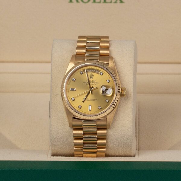 Rolex 36mm 18038 Day-Date 18K Yellow Gold Champagne Diamond Dial Watch - Image 2
