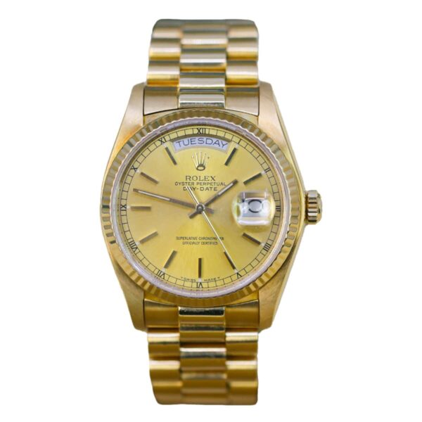 Rolex 36mm 18038 Day-Date 18K Yellow Gold Champagne Dial Watch