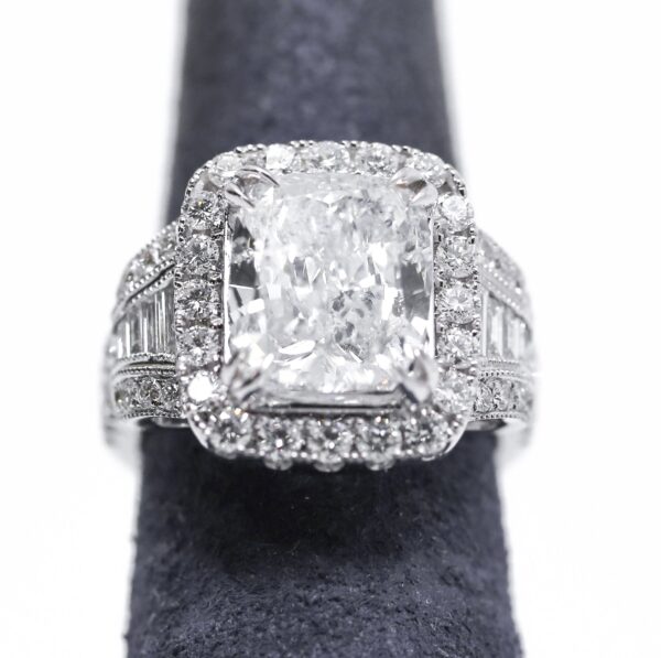 14k White Gold Cushion Cut Engagement Ring with Diamonds - Image 3