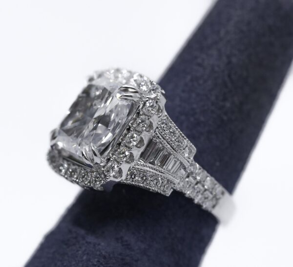14k White Gold Cushion Cut Engagement Ring with Diamonds - Image 4
