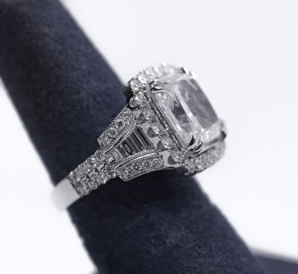 14k White Gold Cushion Cut Engagement Ring with Diamonds - Image 2