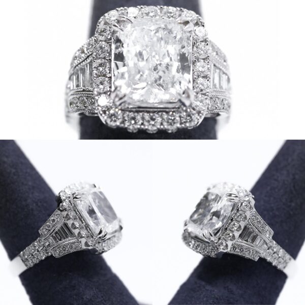 14k White Gold Cushion Cut Engagement Ring with Diamonds